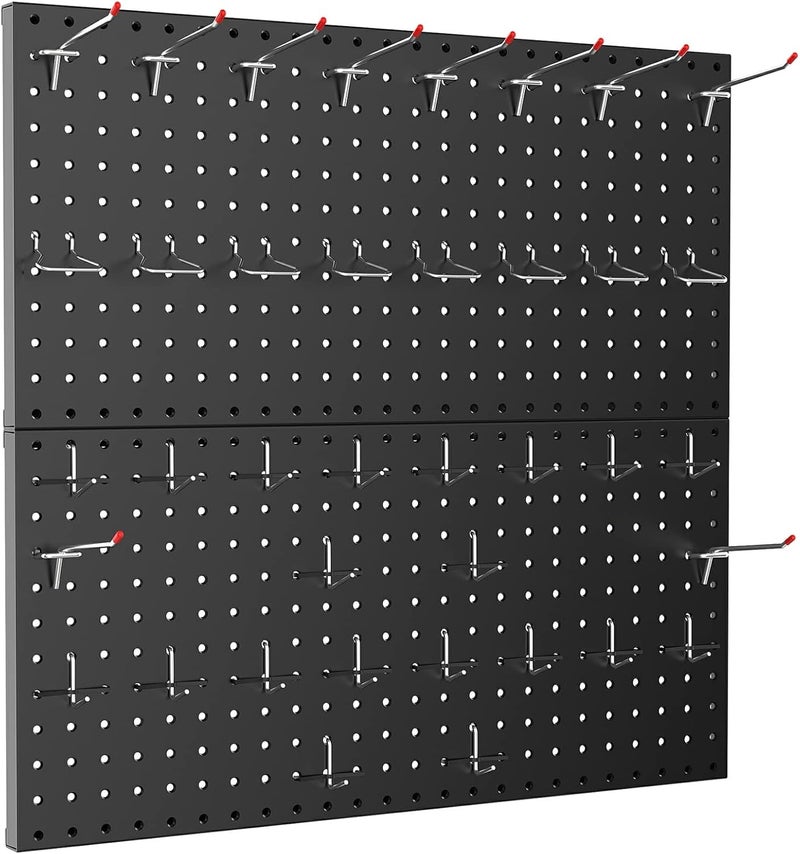 TORACK Metal Pegboard Wall Organizer 24" x 24" or 12" x 48", 70 PCS Tools Storage Pegboard for Garage Tool Organizer Peg Board with Pegboard Hooks for Workbench(Black) - Image 1